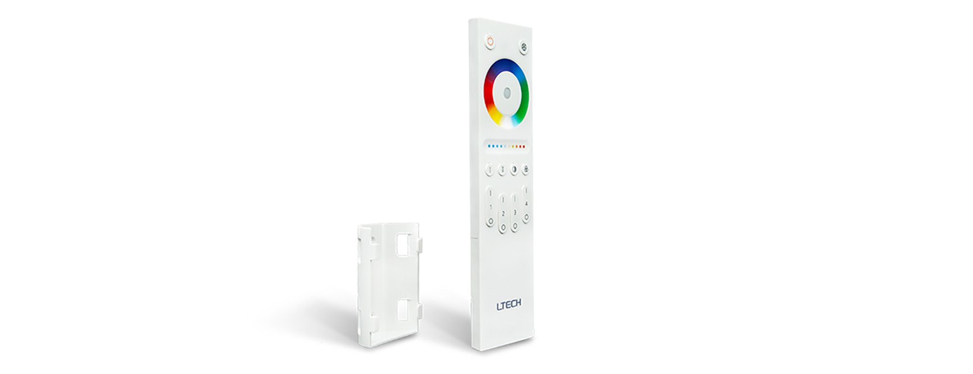 Q5  RF 2.4GHz RGBW Touch RF 2.4GHz remote control Q5, 4 Zones control, 7th battery × 2 power supply, 30-50m range.